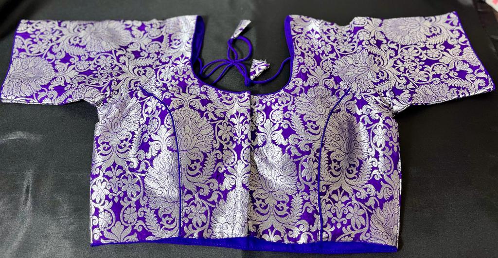 STBL-101 Womens &amp; Girls Designer Readymade Pure Banarasi Blouse with Silver Brocade design(Color:PURPLE)