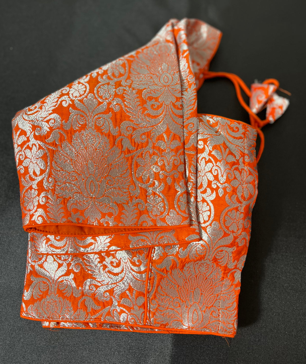STBL-102 Womens &amp; Girls Designer Readymade Pure Banarasi Blouse with Silver Brocade design(Color:Orange)