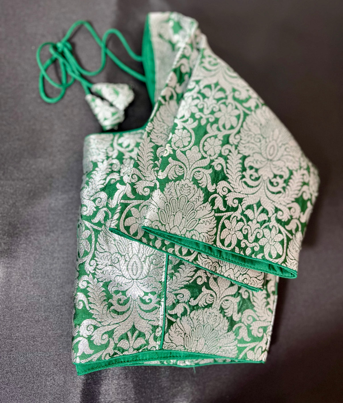 STBL-97 Womens &amp; Girls Designer Readymade Pure Banarasi Blouse with Silver Brocade design(Color: Green)
