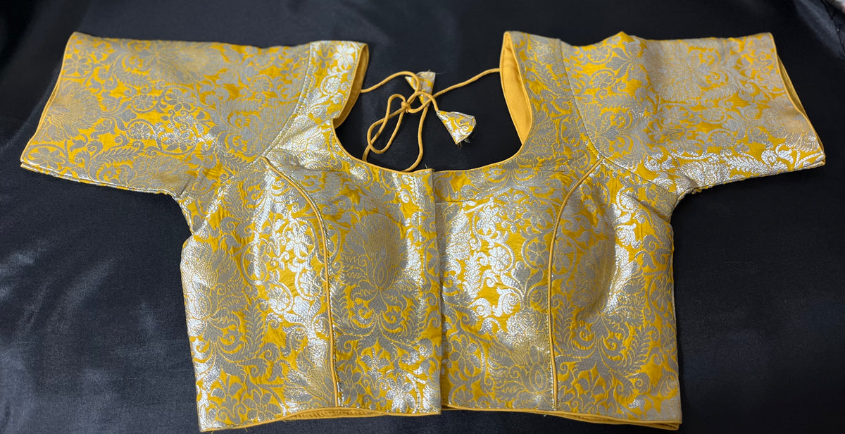 STBL-98 Womens &amp; Girls Designer Readymade Pure Banarasi Blouse with Silver Brocade design(Color: Yellow)