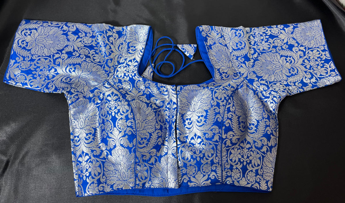 STBL-99 Womens &amp; Girls Designer Readymade Pure Banarasi Blouse with Silver Brocade design(Color: Blue)