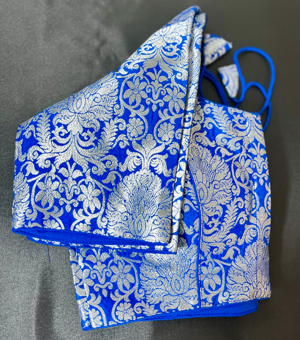 STBL-99 Womens &amp; Girls Designer Readymade Pure Banarasi Blouse with Silver Brocade design(Color: Blue)
