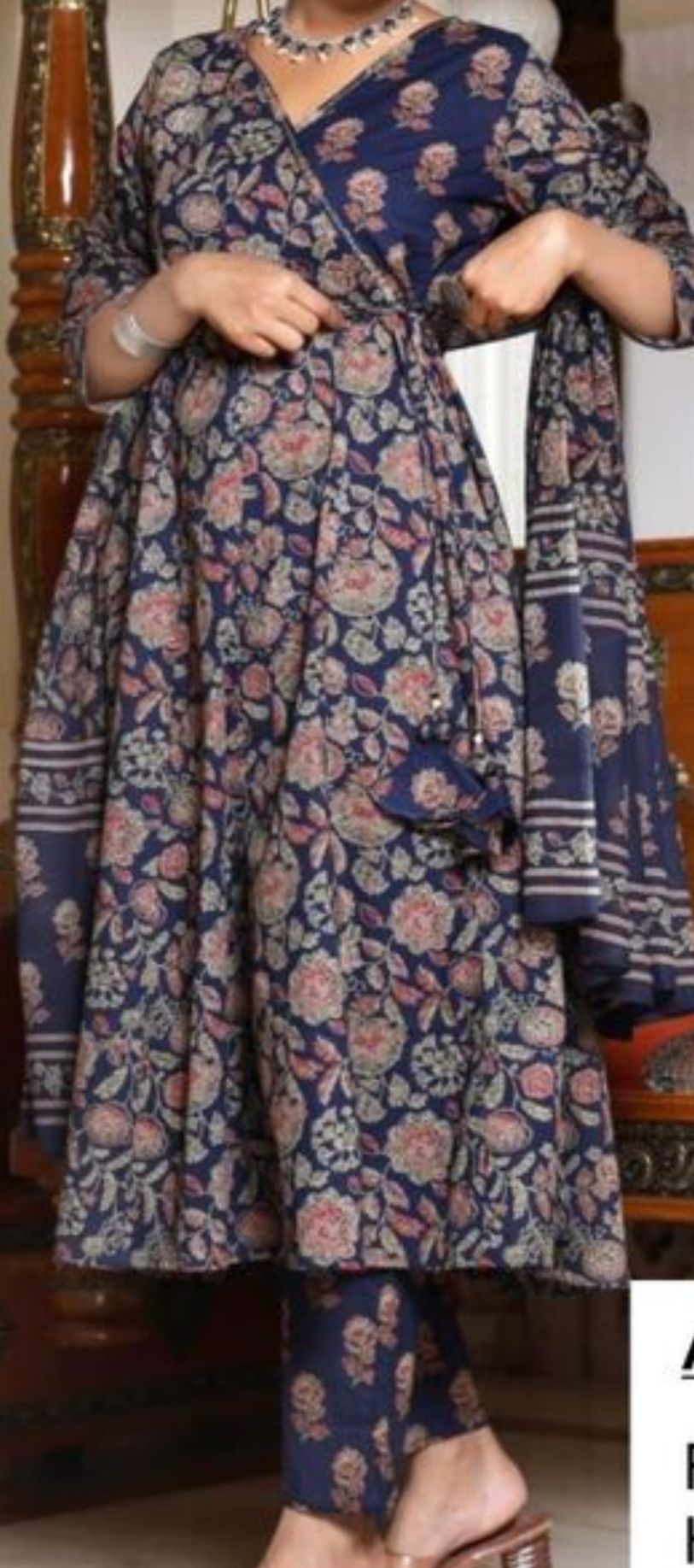 STK370-Premium super soft cotton angrakha anarkali dress with pant and dupatta