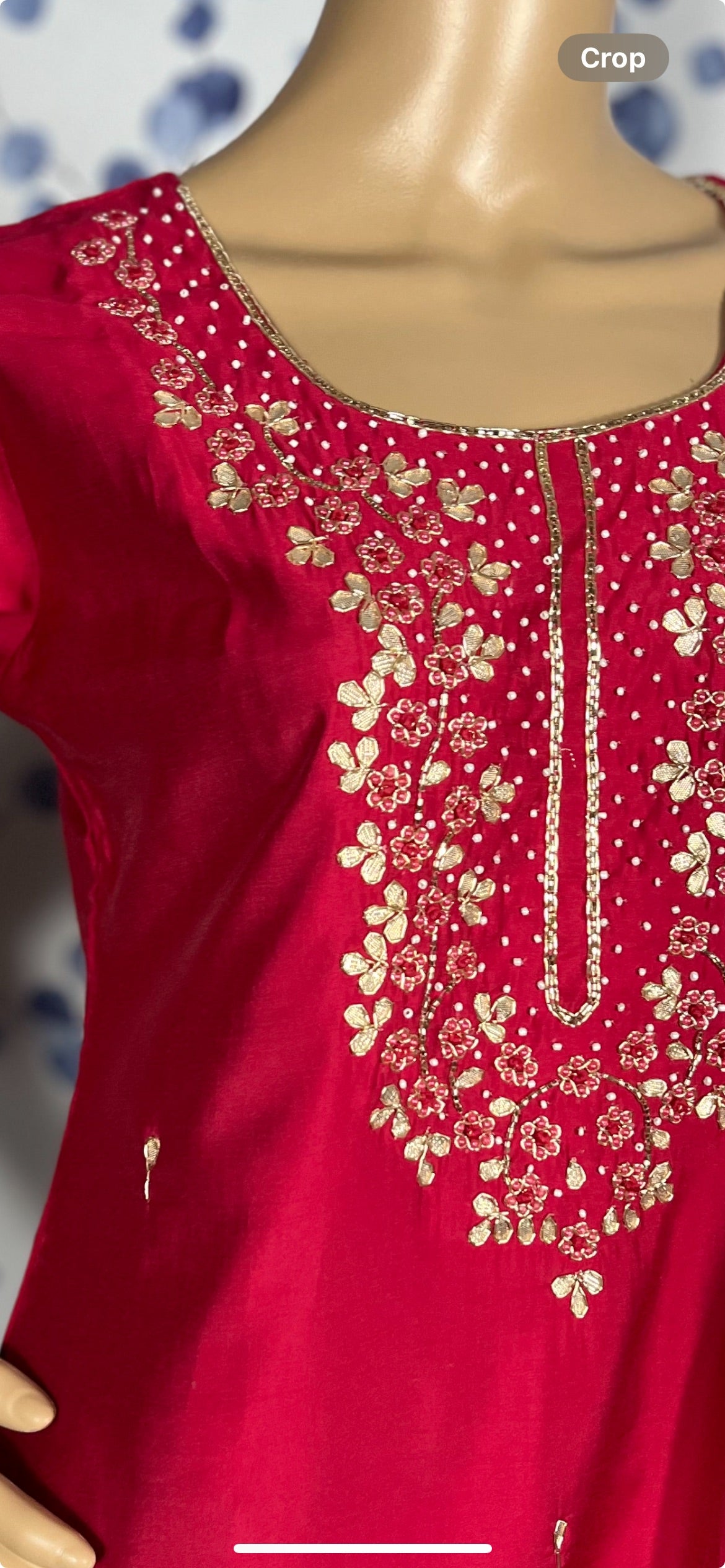 STK376-Roman Silk Heavy Handwork Neckline with Designer Banarasi dupatta with Roman Silk Pants(Color: Red Pink)