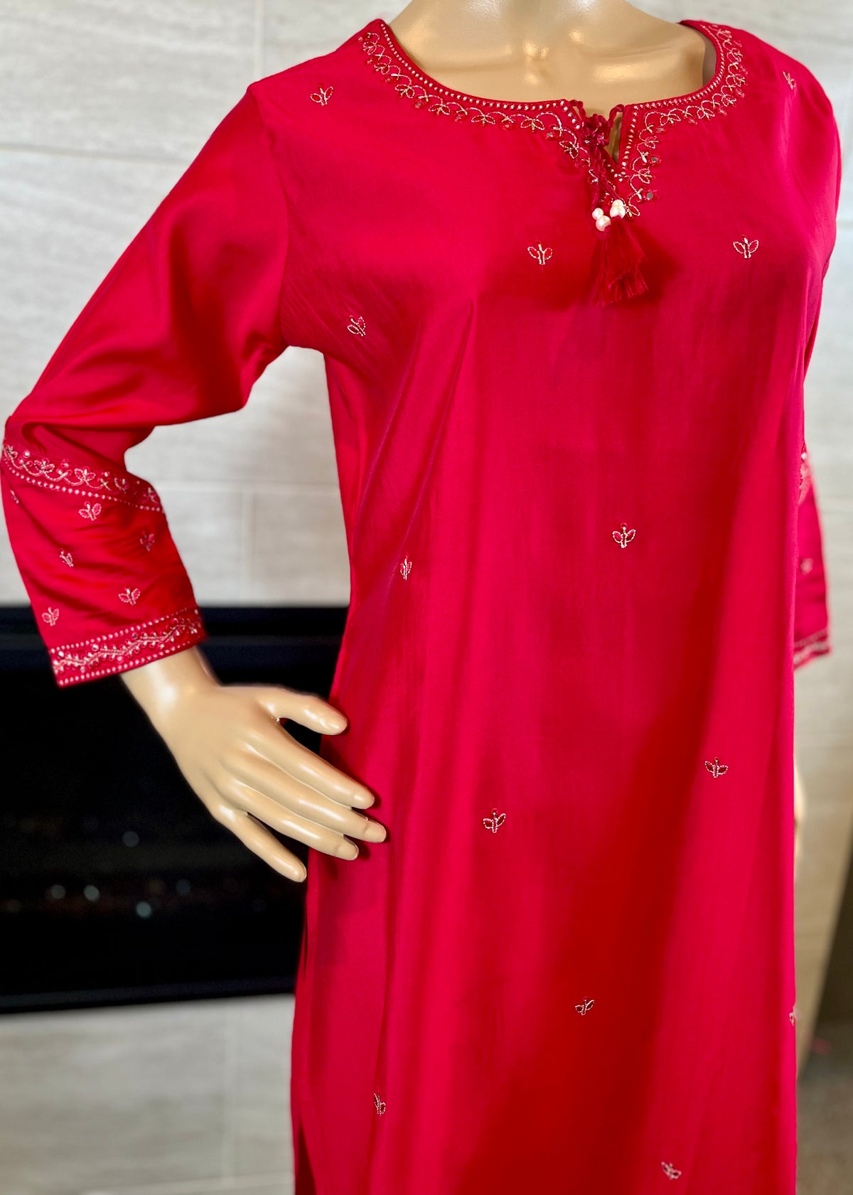 STK381-Pure Muslin Silk Embroidery Fancy Party Wear Kurti