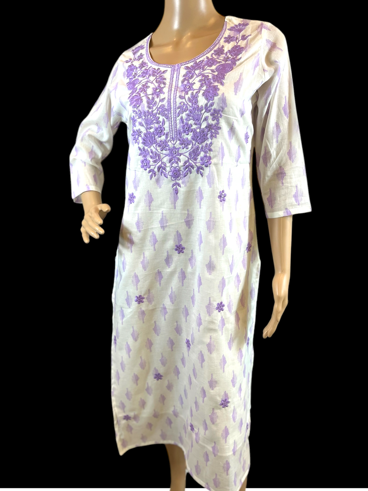 STK383-Pure soft premium cotton IKKAT print with York Thread work