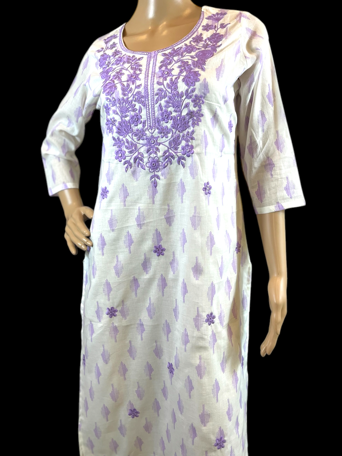 STK383-Pure soft premium cotton IKKAT print with York Thread work