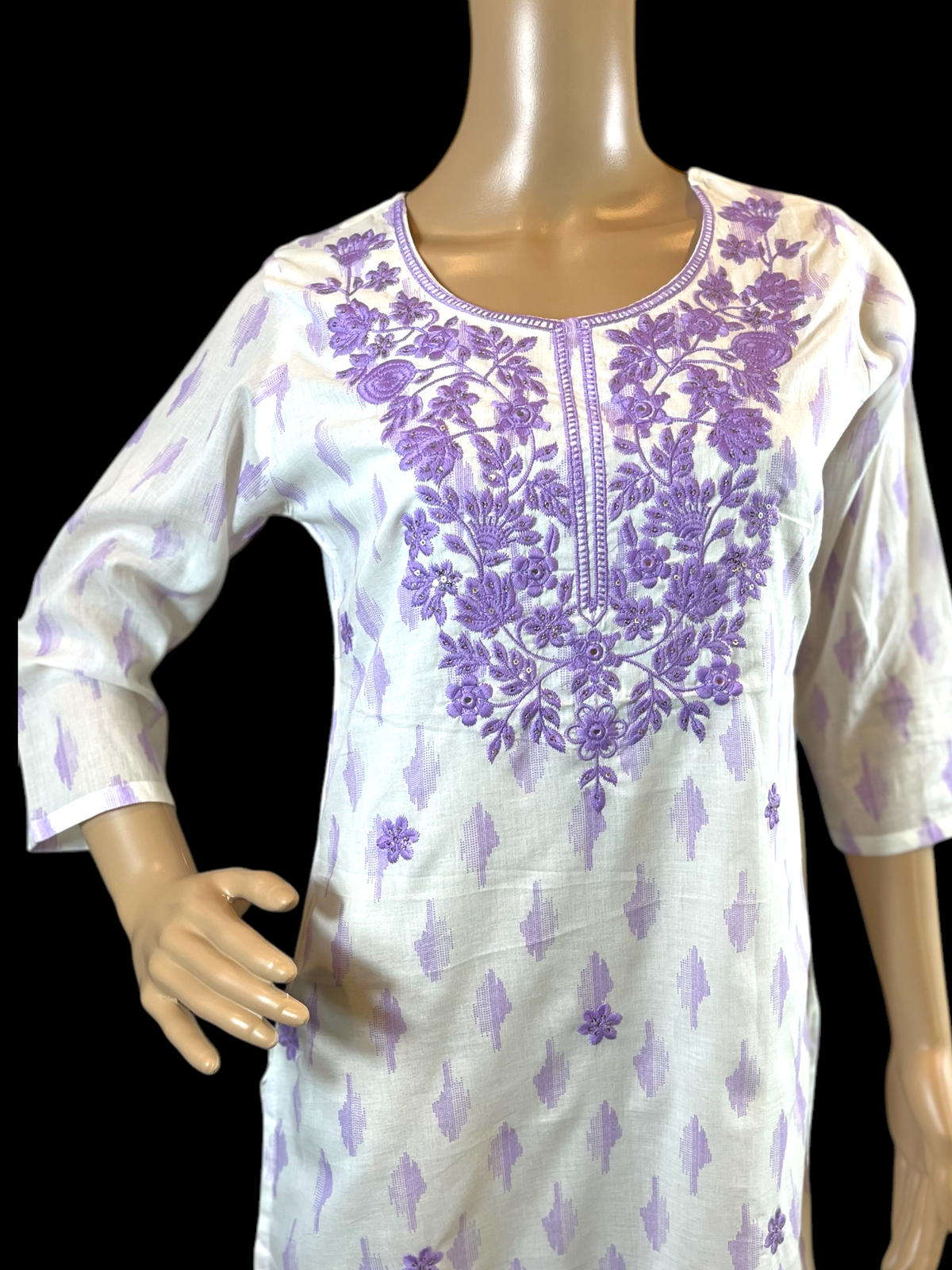 STK383-Pure soft premium cotton IKKAT print with York Thread work