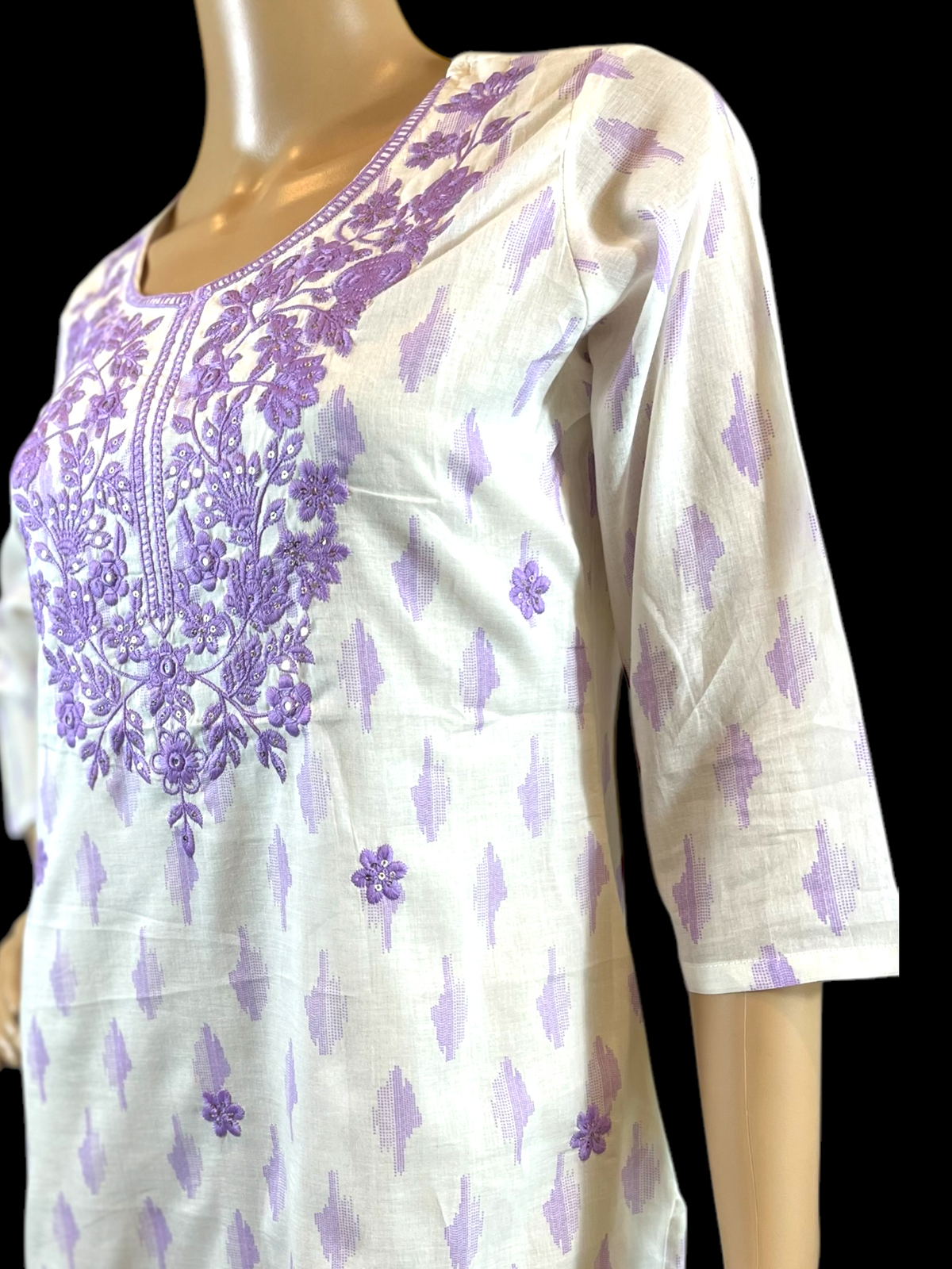 STK383-Pure soft premium cotton IKKAT print with York Thread work