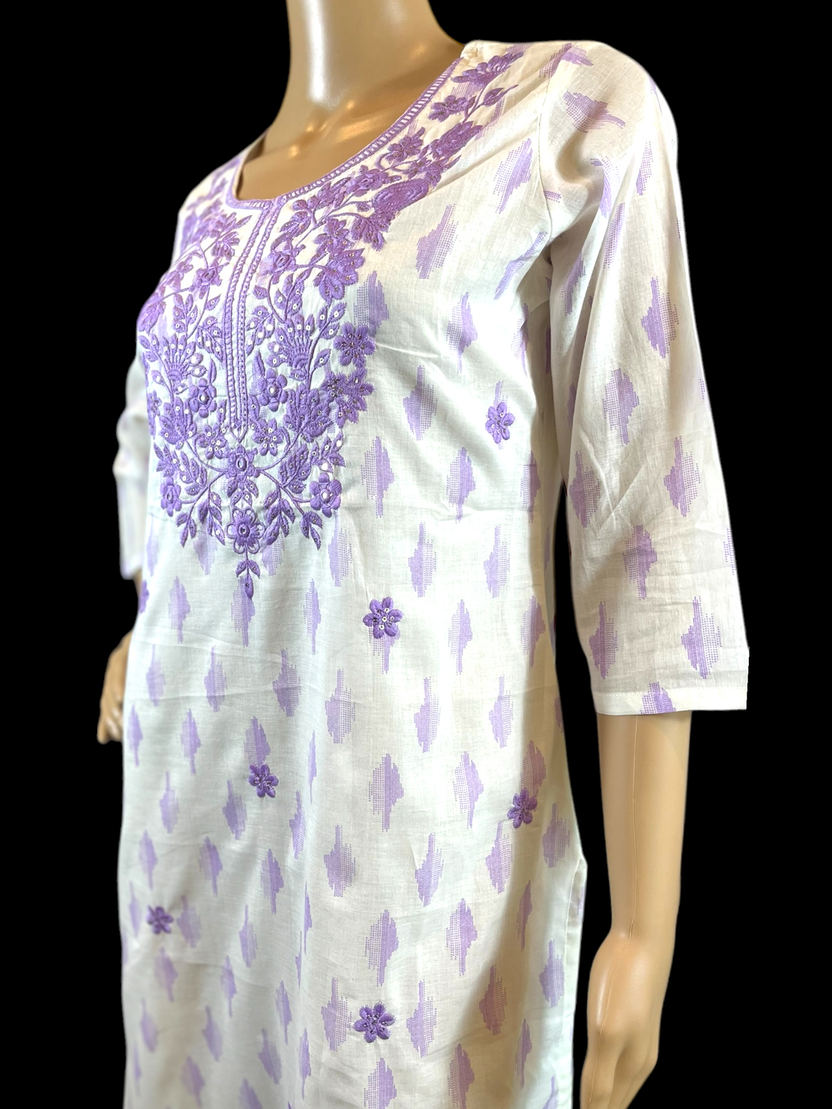 STK383-Pure soft premium cotton IKKAT print with York Thread work