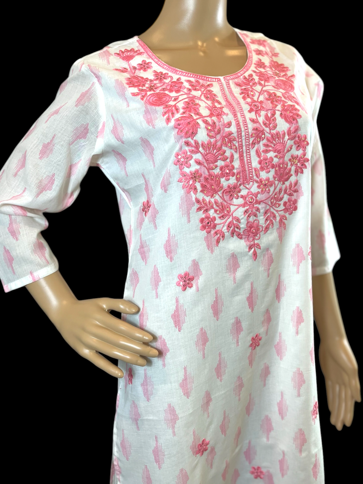 STK384-Pure soft premium cotton IKKAT print with York Thread work