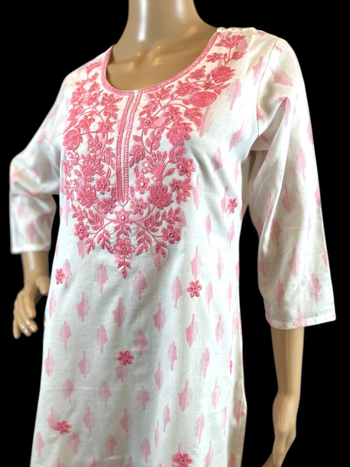 STK384-Pure soft premium cotton IKKAT print with York Thread work