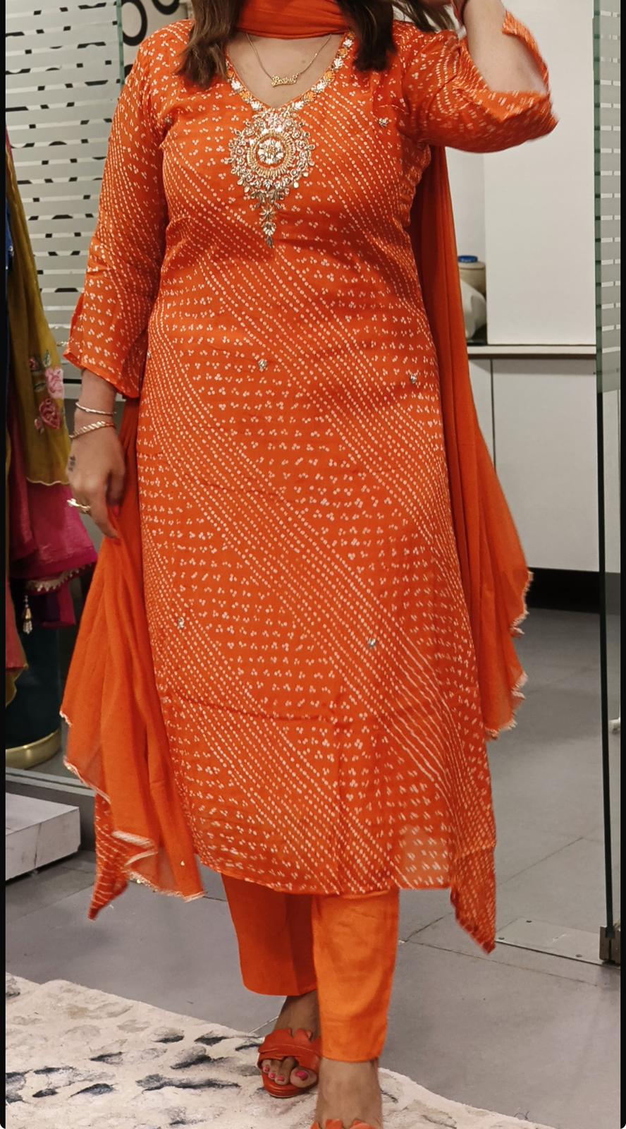 STK404-Fabric Chinon Embroidery neck a line kurta pant with Chiffon dupatta