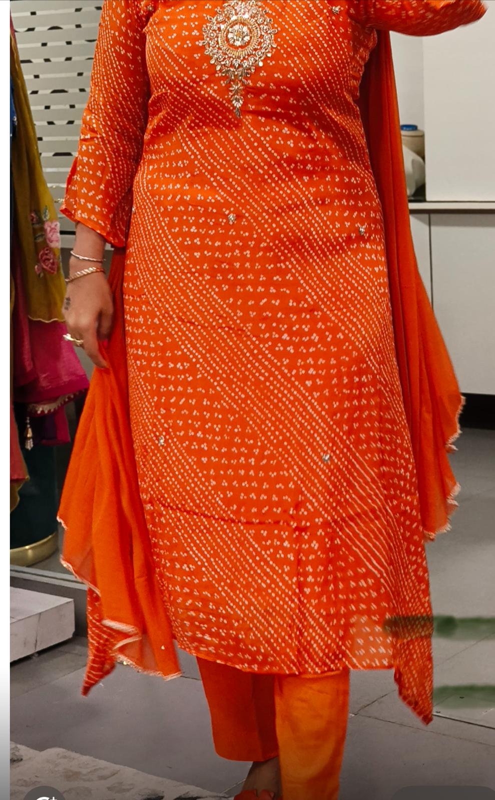 STK404-Fabric Chinon Embroidery neck a line kurta pant with Chiffon dupatta