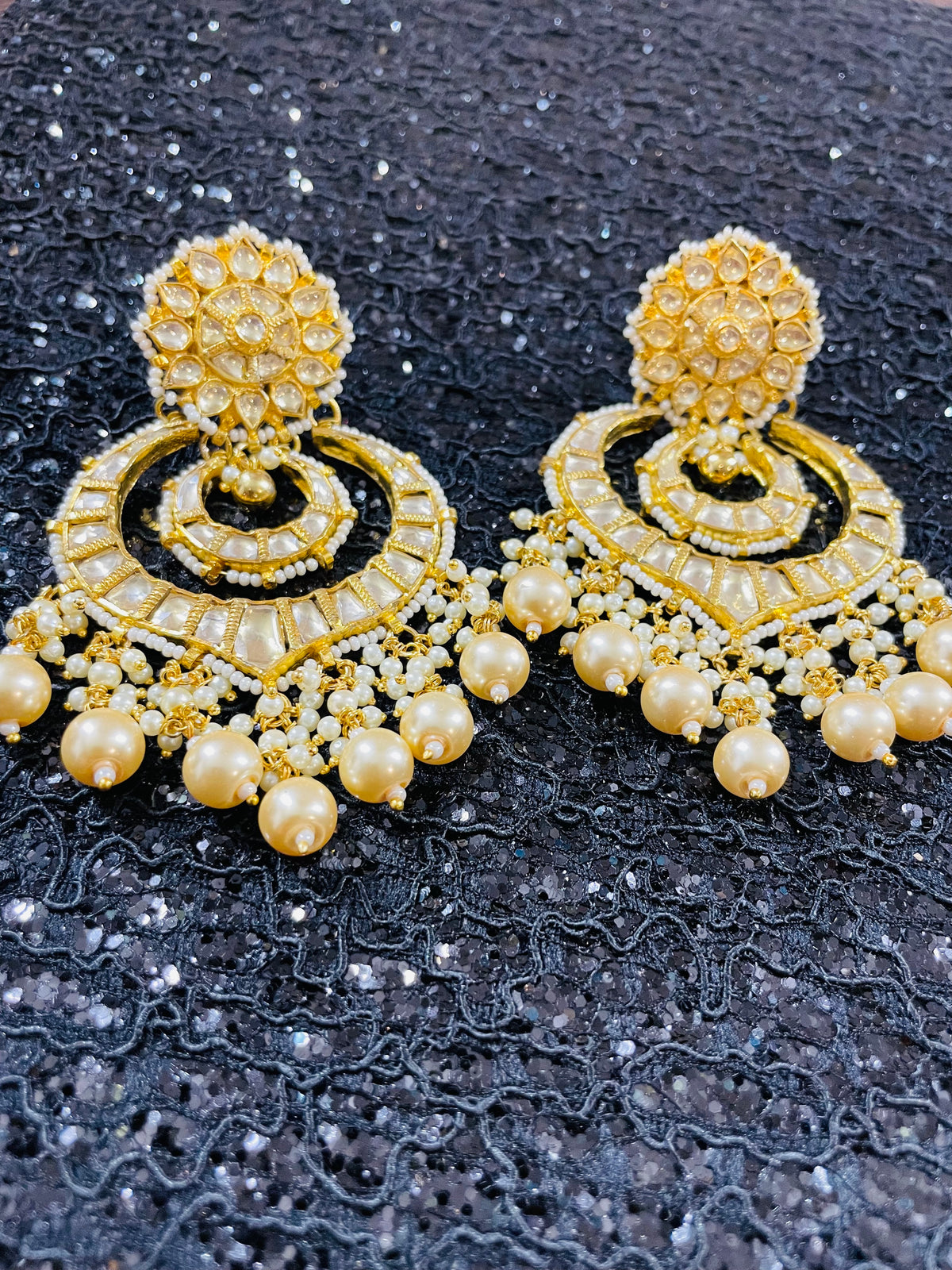 Buy Peora Traditional White Pearl Kundan Chand Bali Earrings Online At Best  Price @ Tata CLiQ