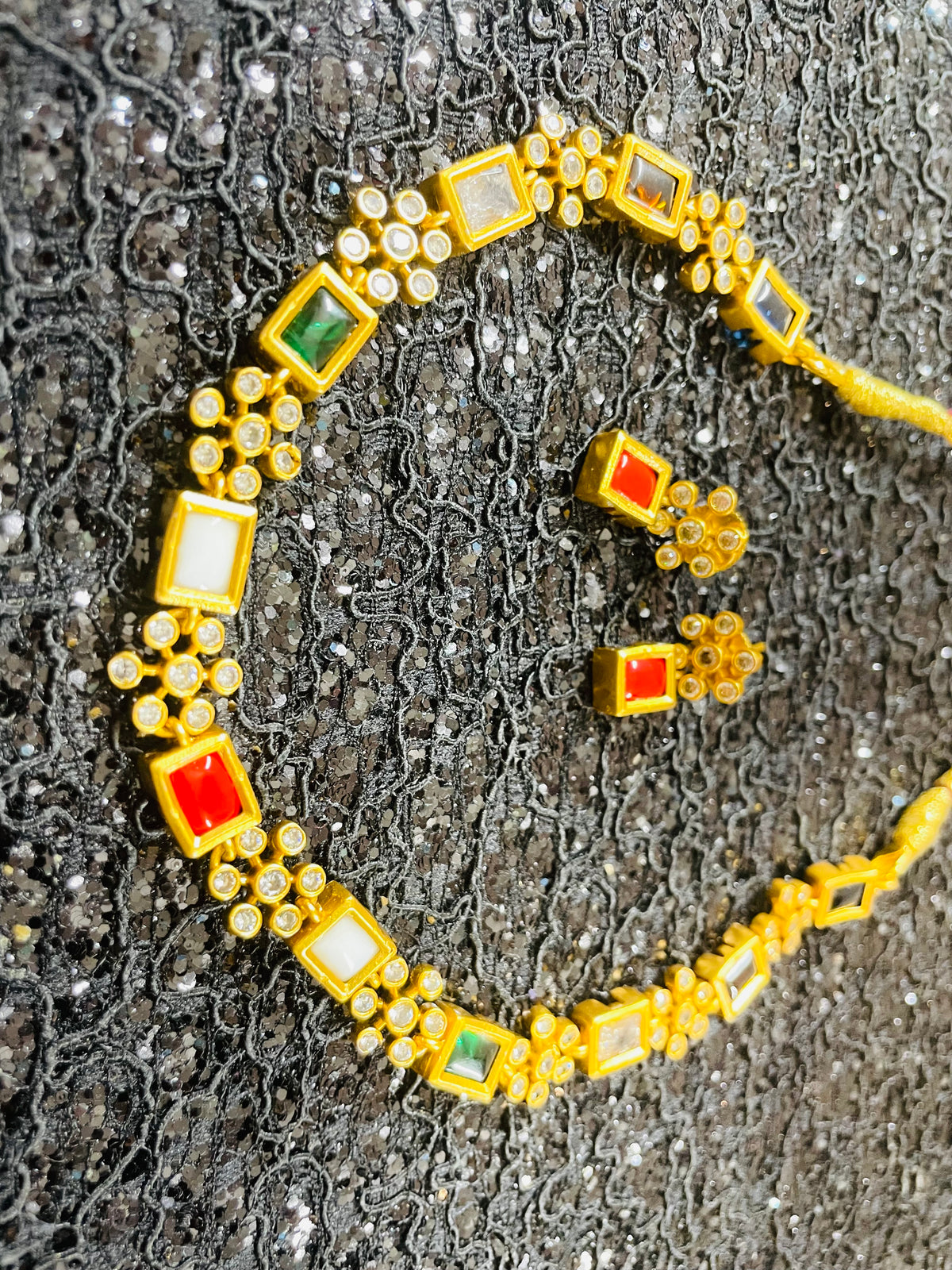 Multi Colored Stone Studded Necklace Set 411JW10