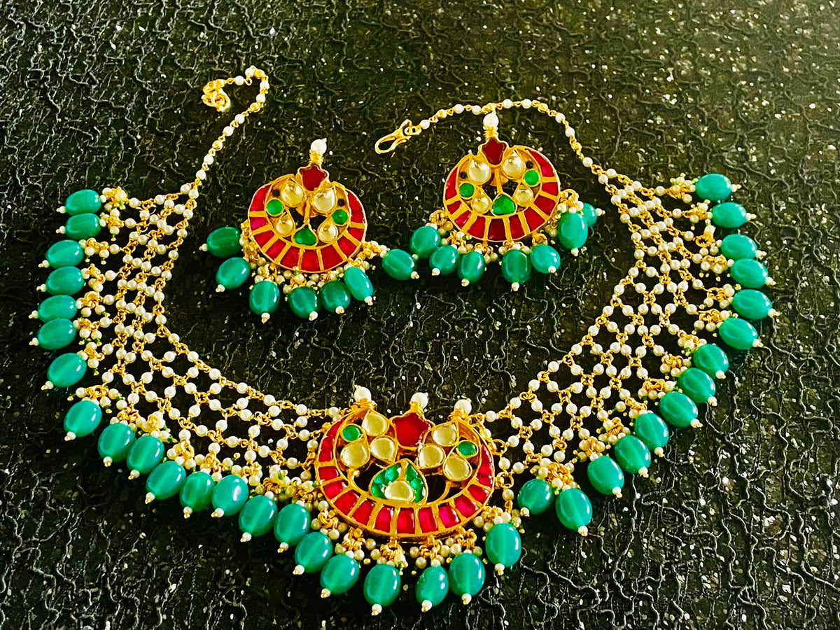 STN14-Pachi Kundan Bridal Necklace Set with Earrings