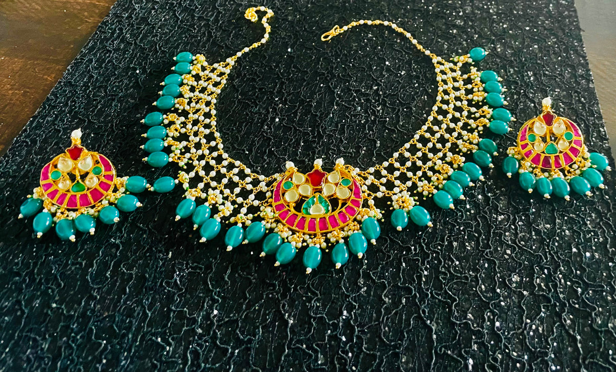 STN14-Pachi Kundan Bridal Necklace Set with Earrings
