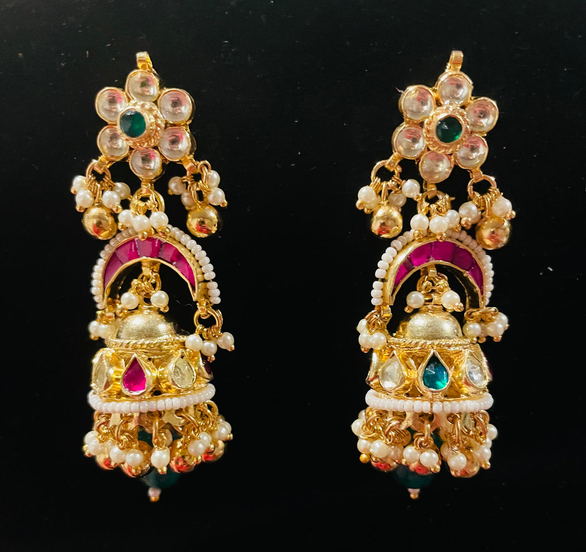 STN18-Pure Ruby Beads with Pachi Kundan Necklace &amp; Earrings