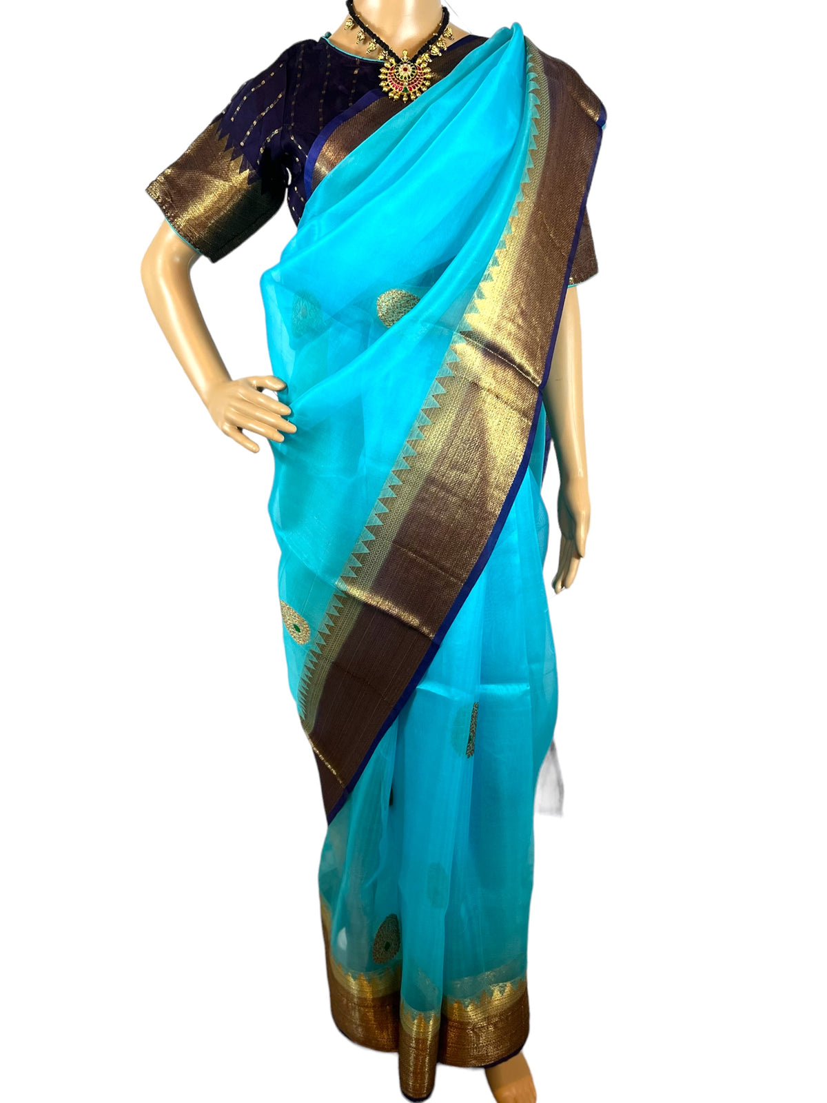 STS-12 Pure Designer Organza Saree with Self Weaving Butties along with stitched Blouse